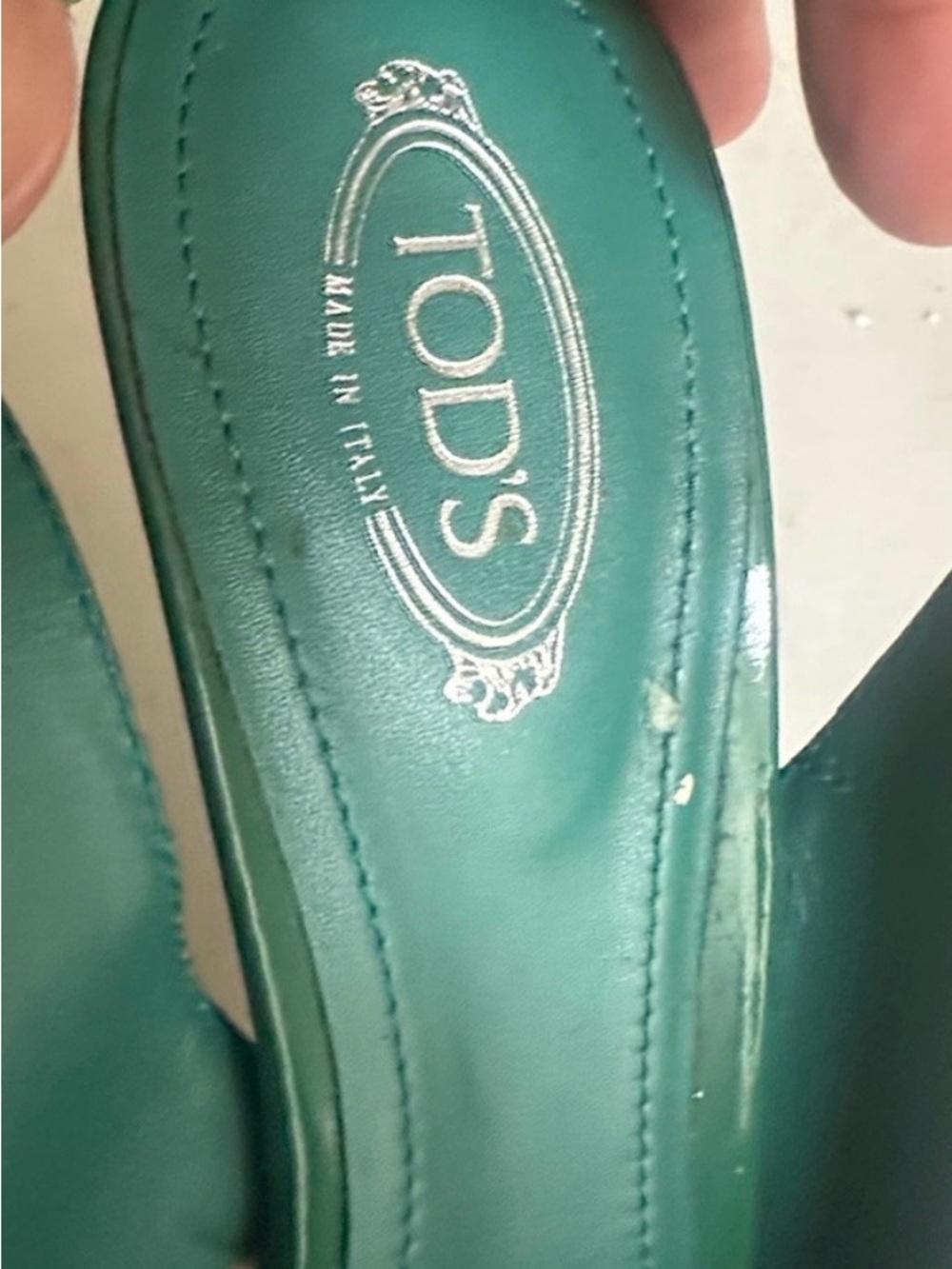TOD'S Green Leather Slingback Heels